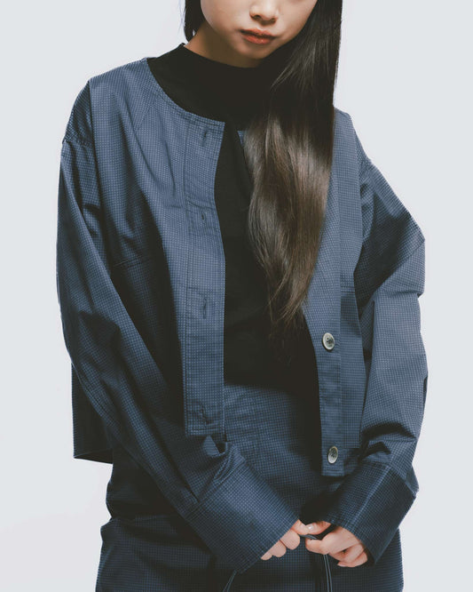 日系復古圓領短外套(藍色)