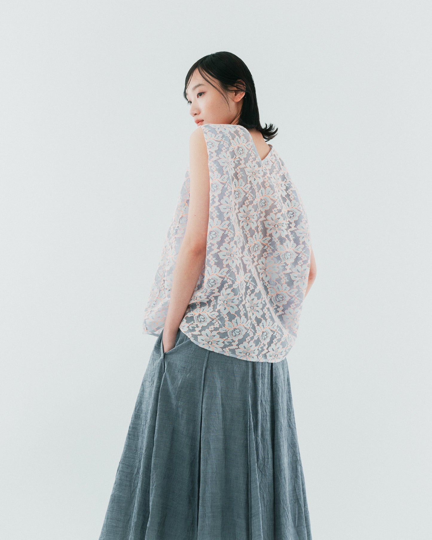 Beige transparent skin puff top