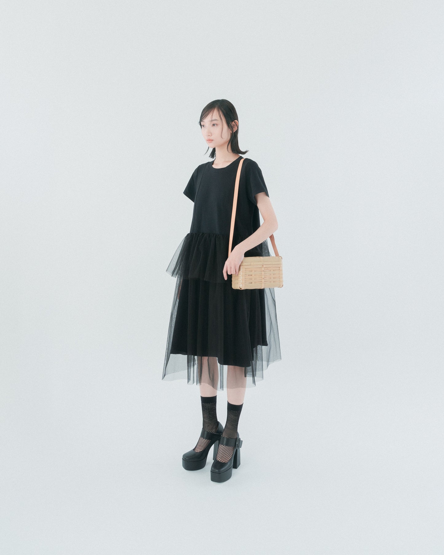 Black cotton mesh dress