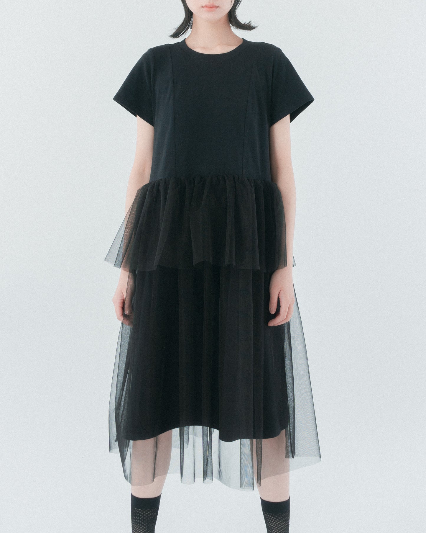 Black cotton mesh dress