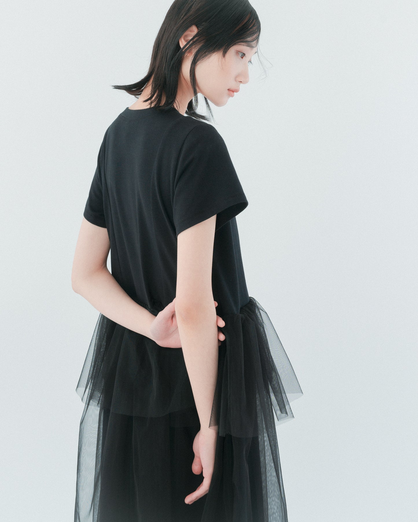 Black cotton mesh dress
