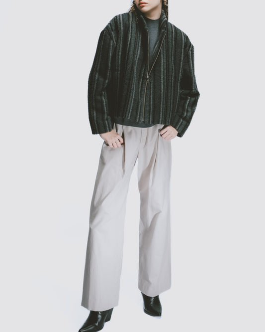 灰白千鳥織紋打摺直筒長褲