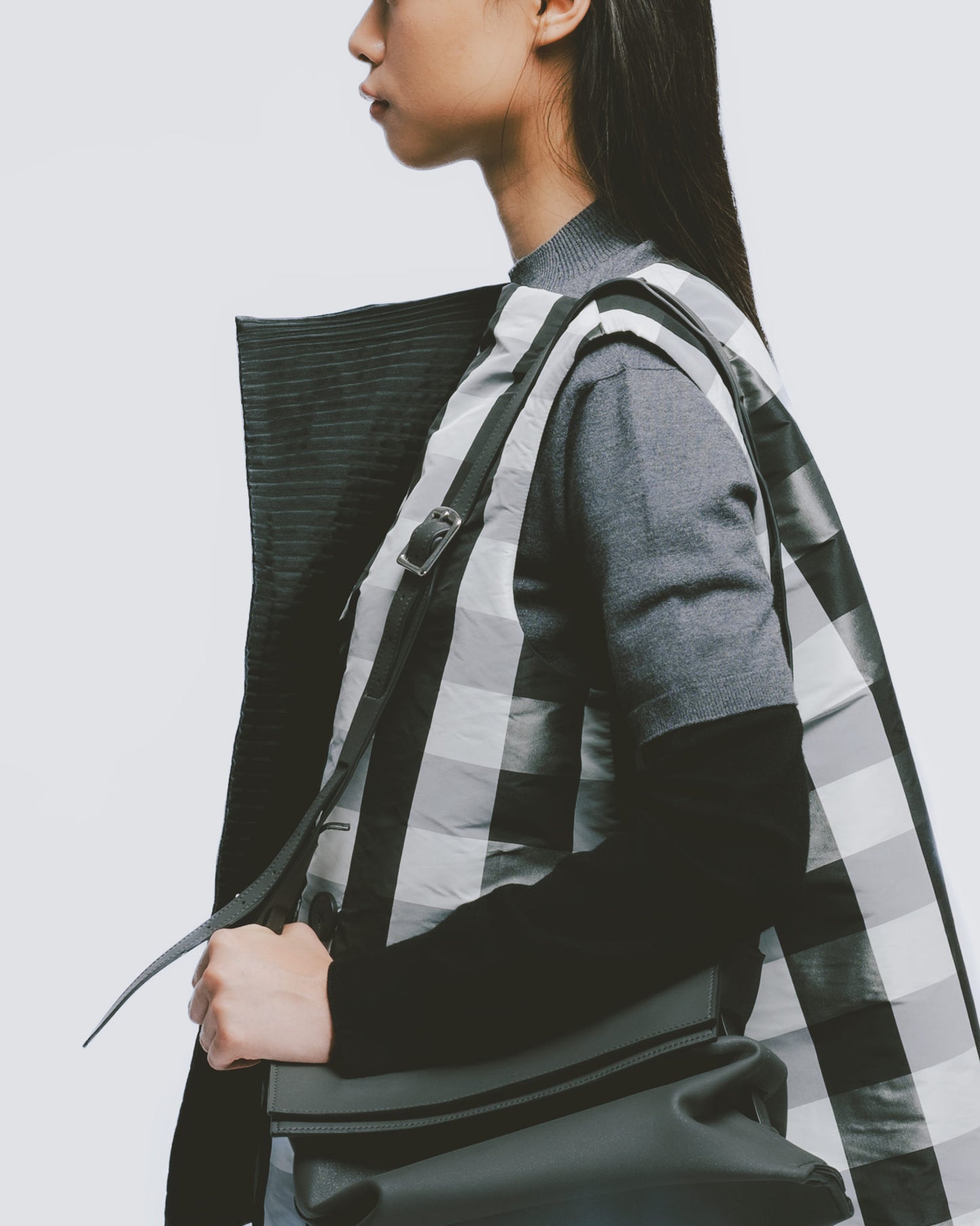 Black and white check reversible double-breasted vest