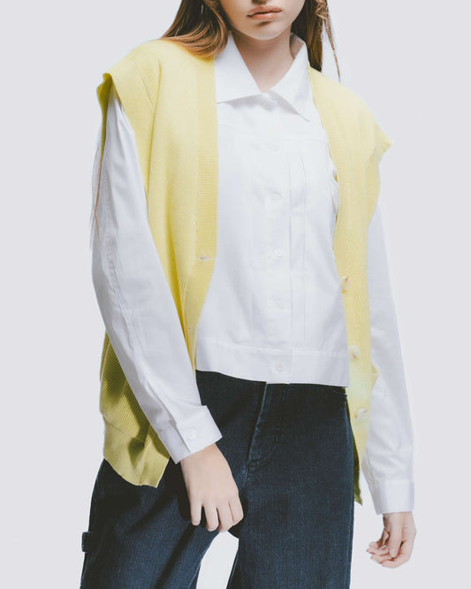 純棉柳條織紋開襟背心(黃)