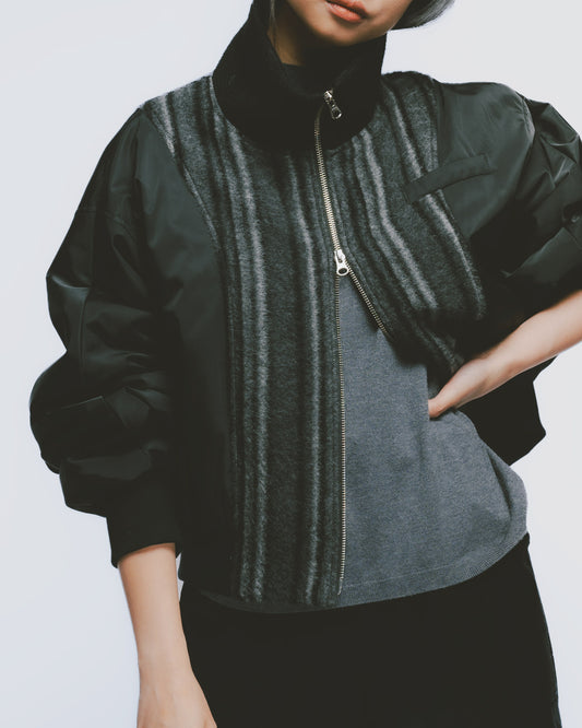 毛料拼接鋪棉飛行外套