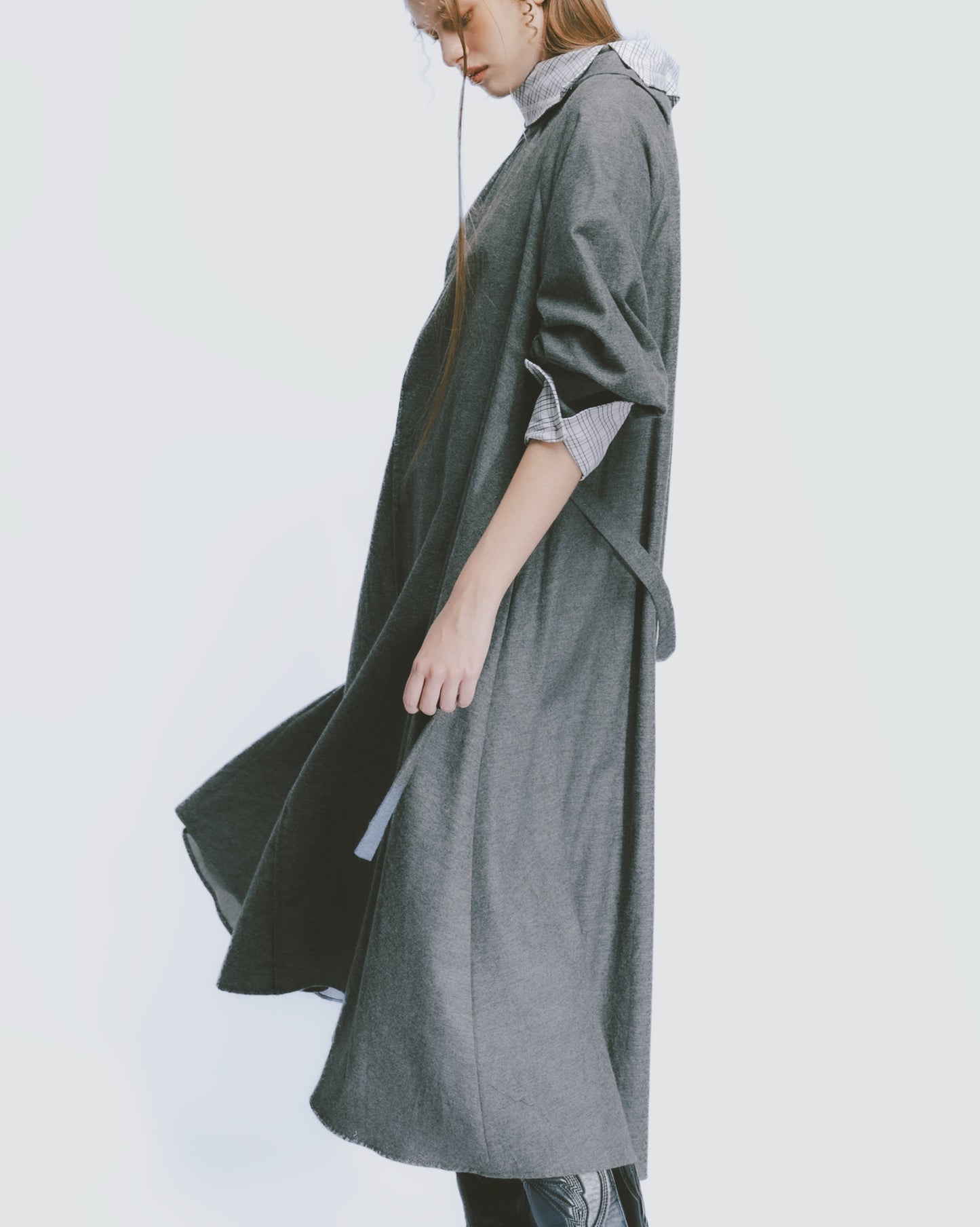 Misty grey brushed tie loose dress