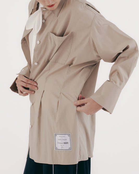 純棉寬鬆抓褶大襯衫