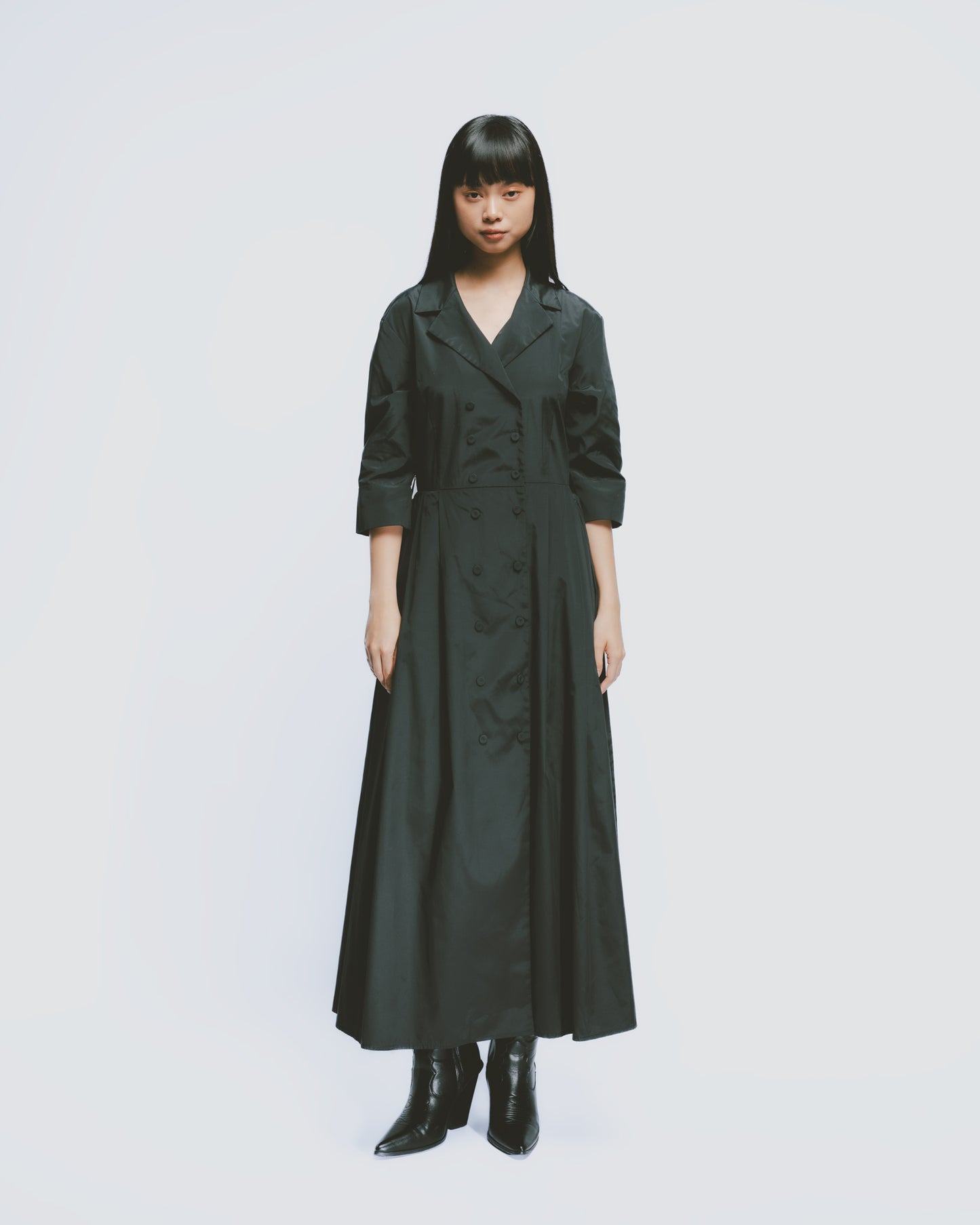 French-style double-breasted tie-strap dress