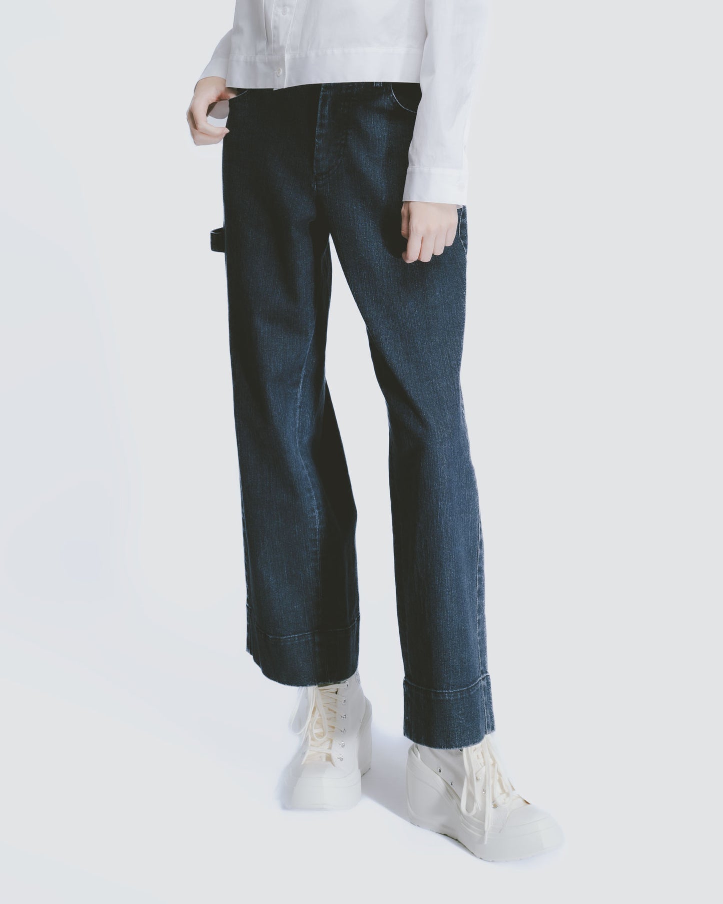 Dark blue washed denim straight-leg pants