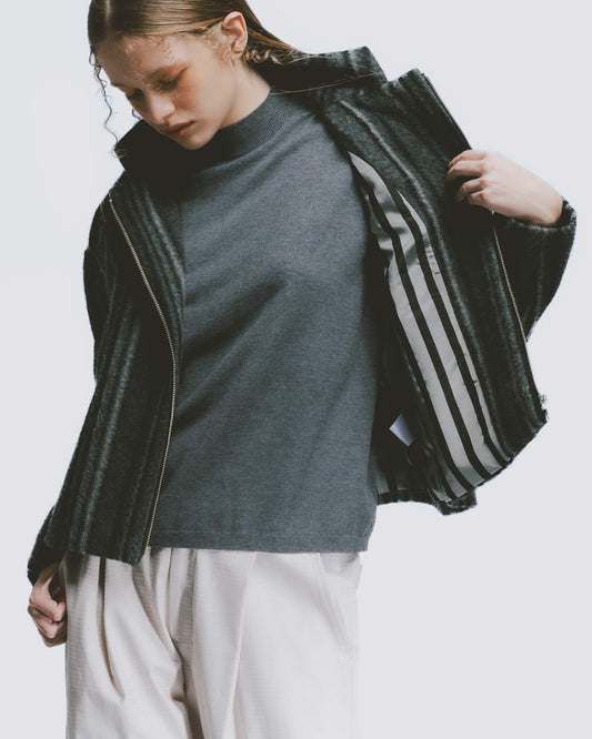 條紋毛料短版西裝外套