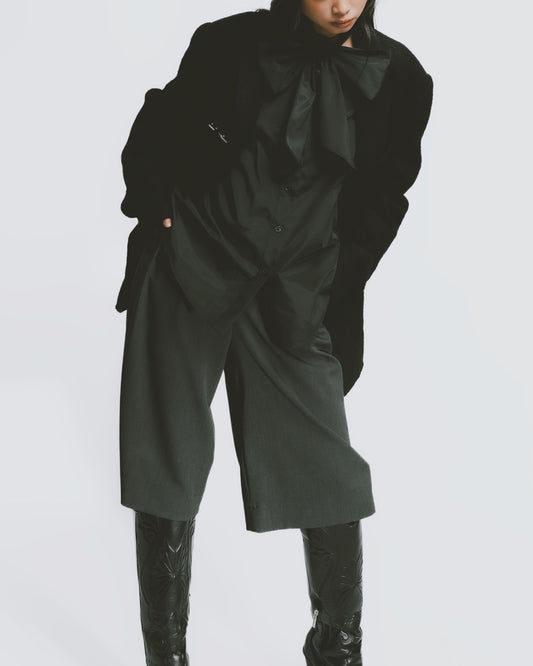 切邊毛料劍領西裝外套(黑)