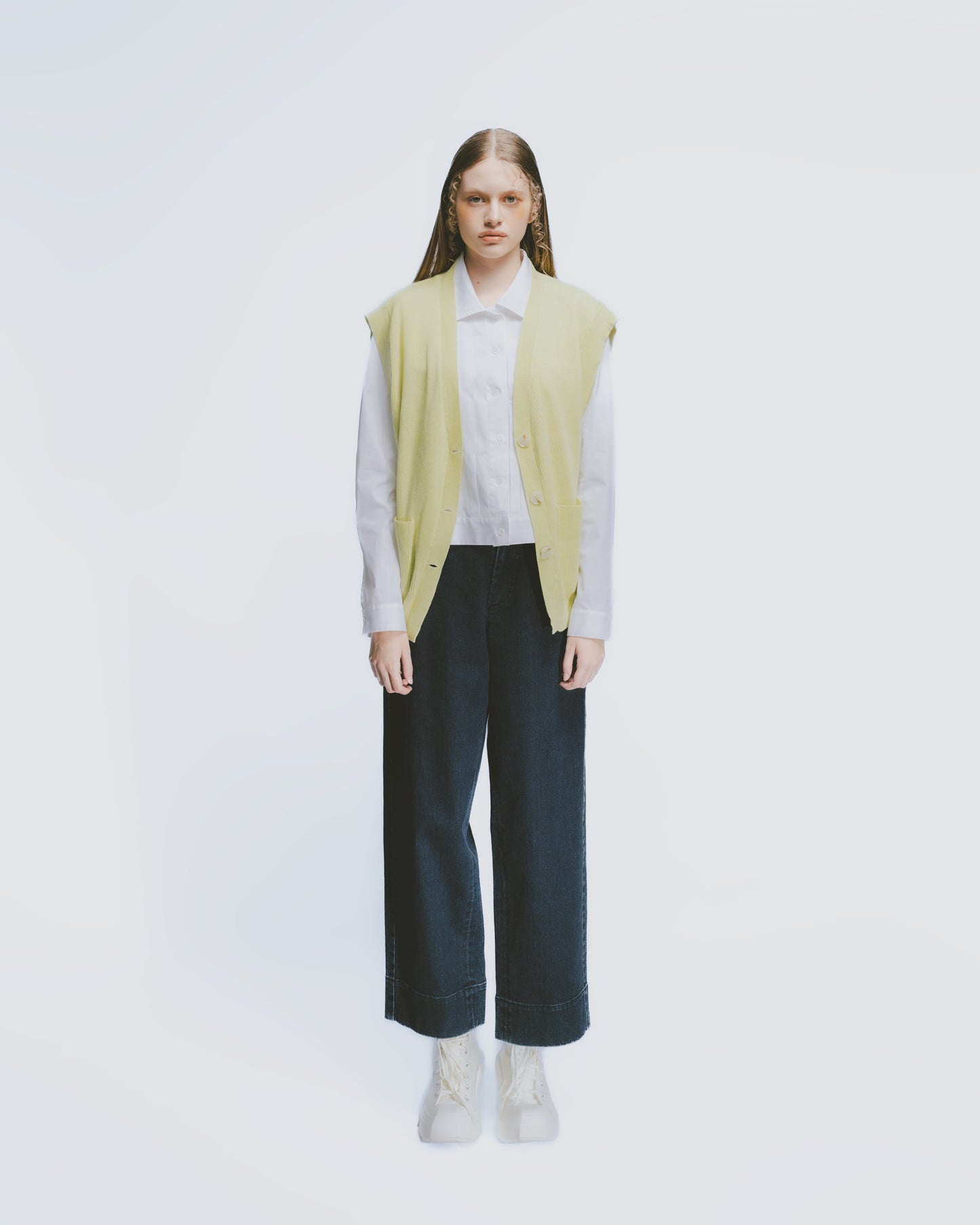 Dark blue washed denim straight-leg pants