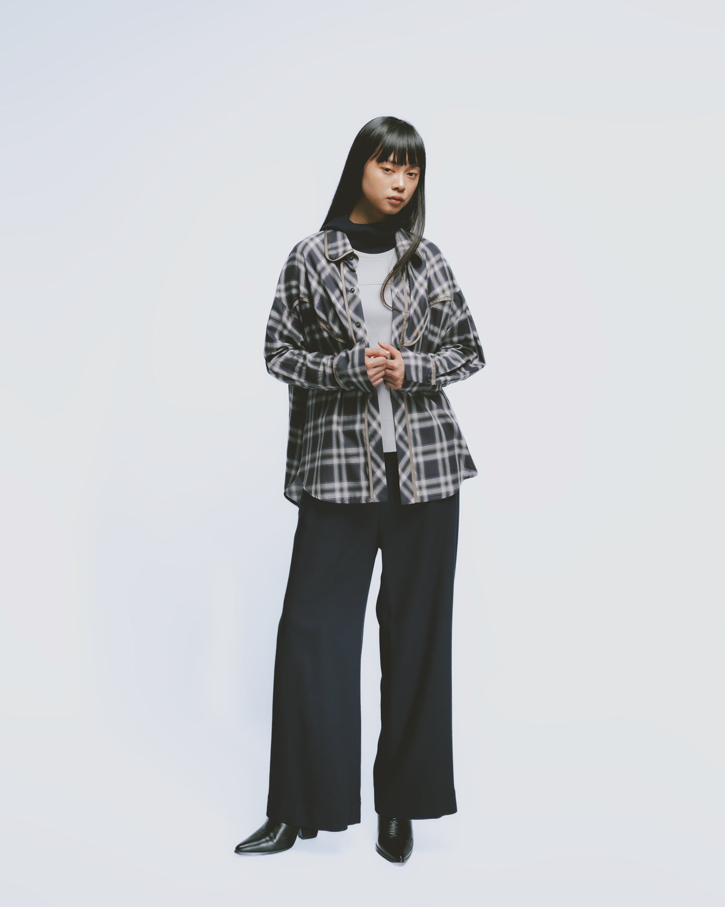 Dark blue wool-blend twill wide-leg trousers