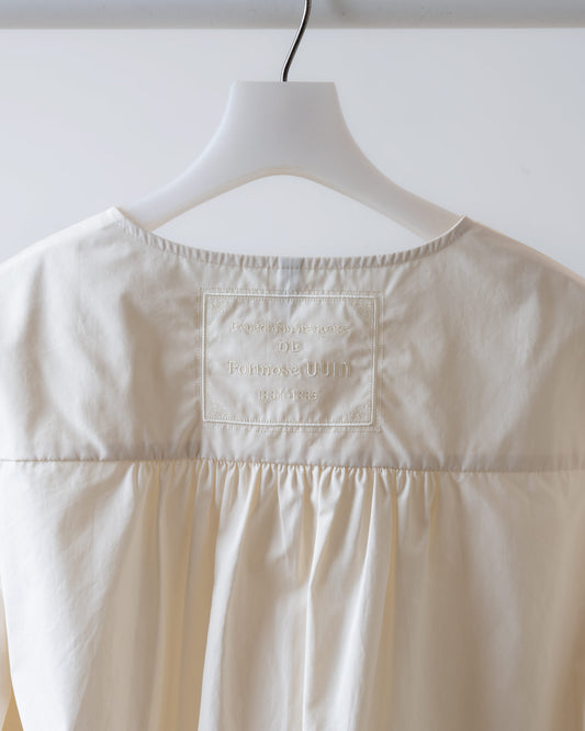 純棉七分袖開襟短上衣(米白)