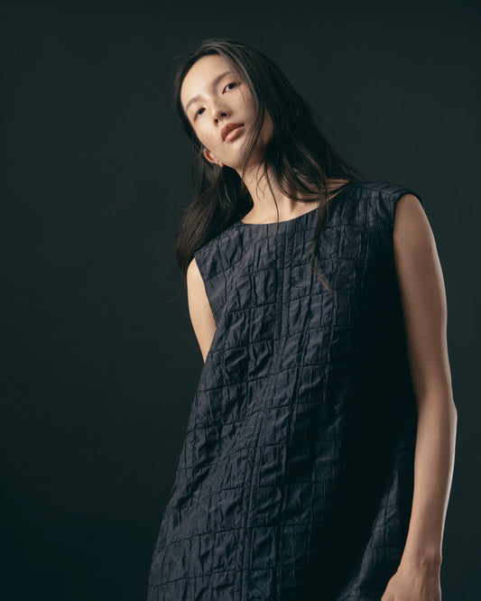 藍格無袖長洋裝