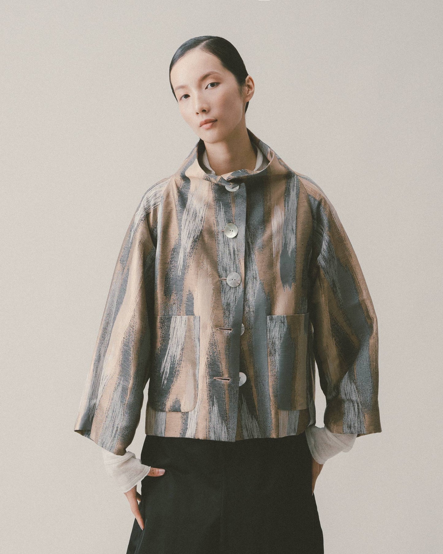 ink striped stand collar jacket