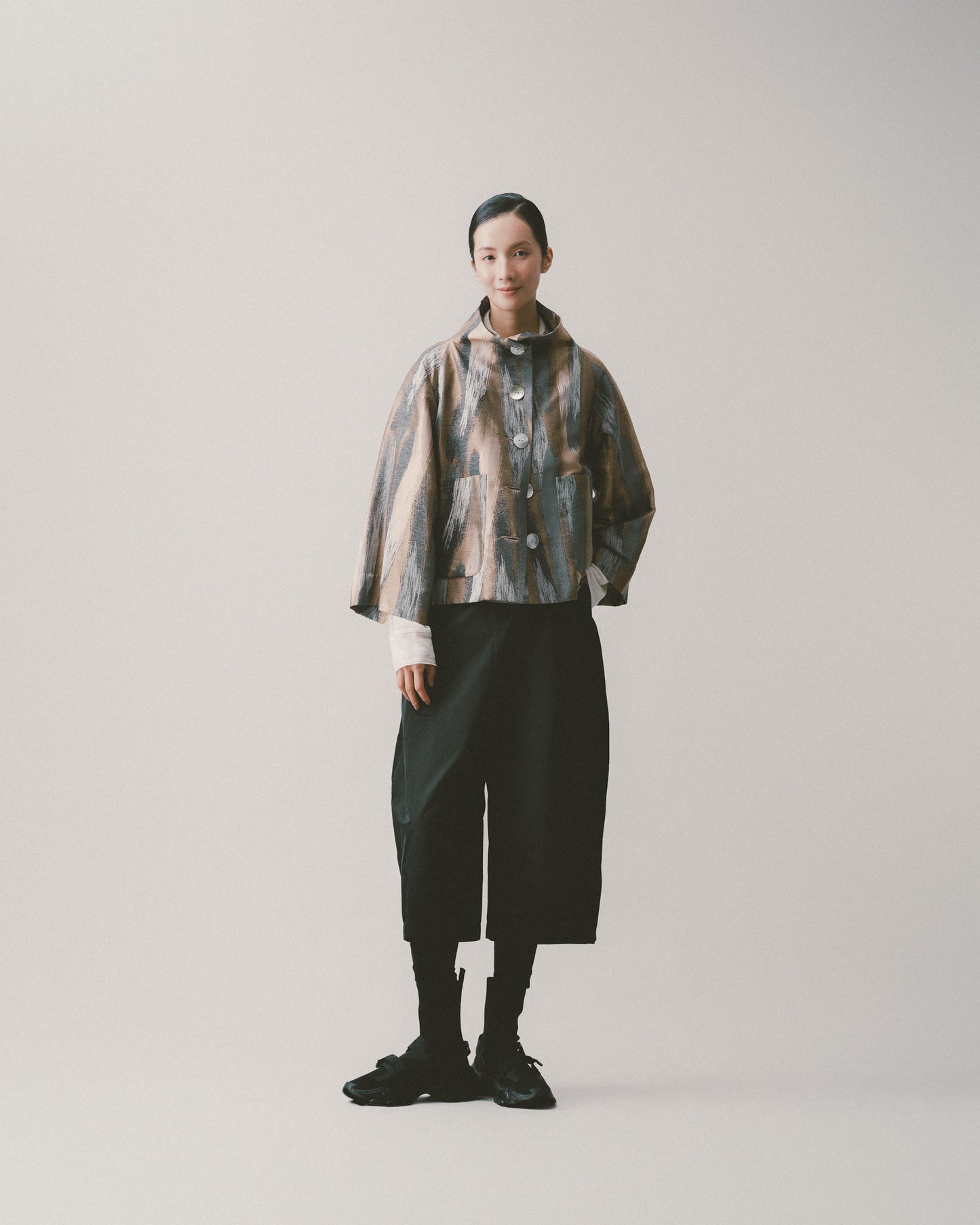 ink striped stand collar jacket
