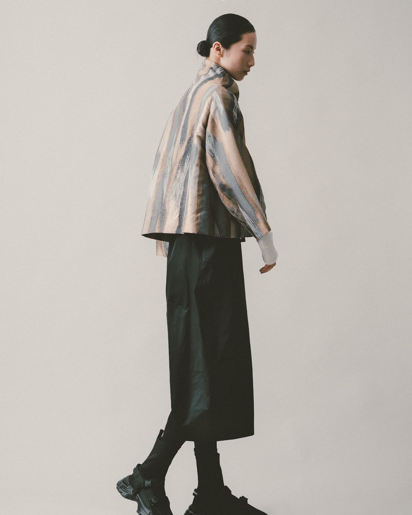 ink striped stand collar jacket