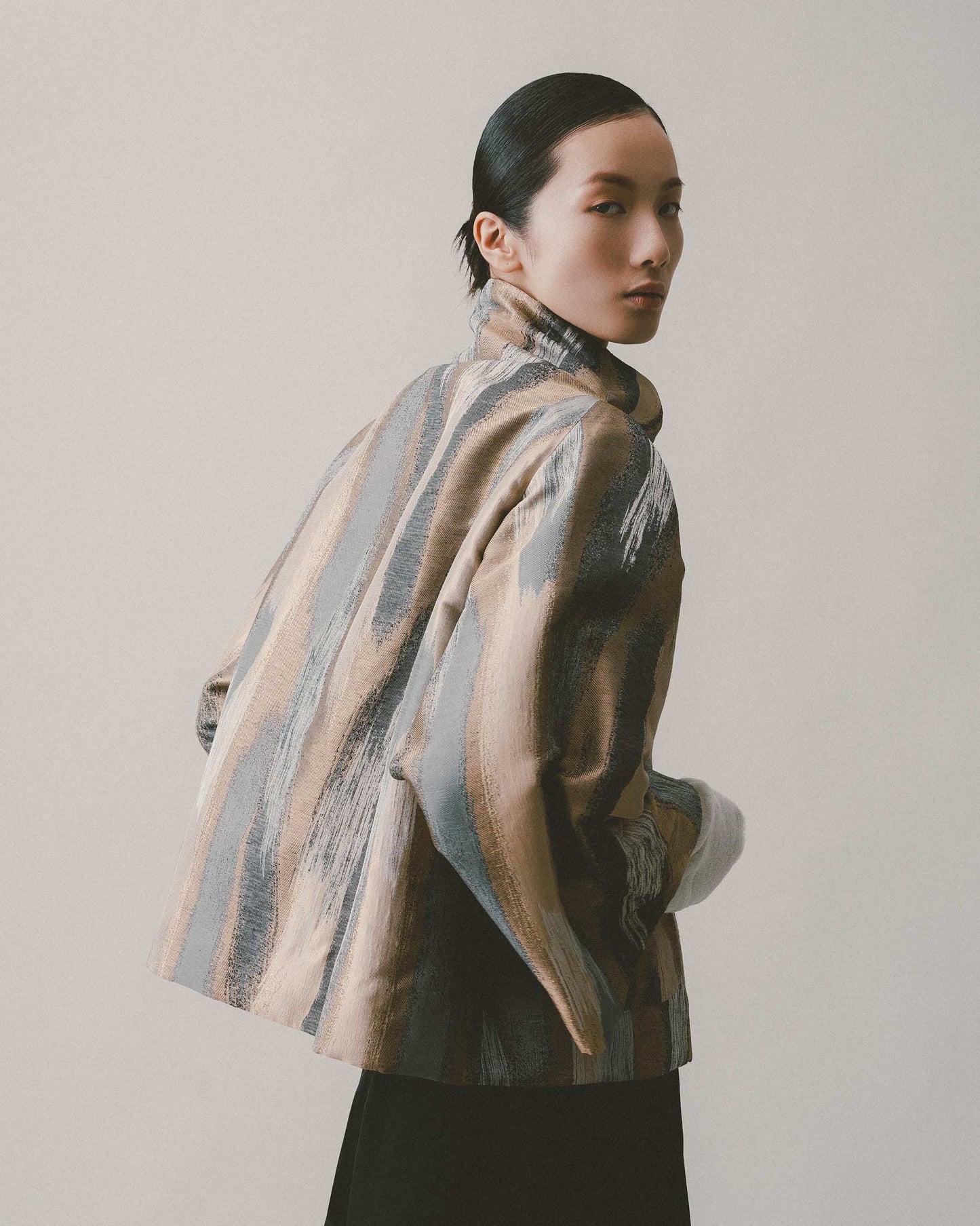 ink striped stand collar jacket