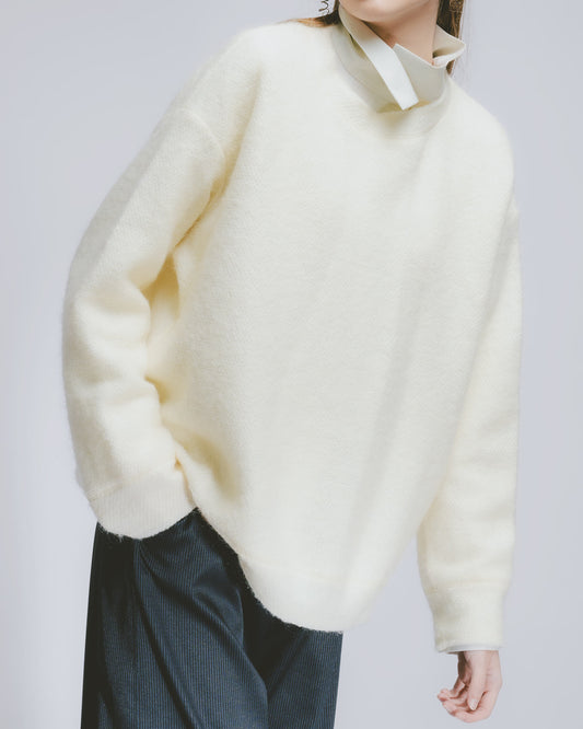 安哥拉混紡切邊大學T(白)