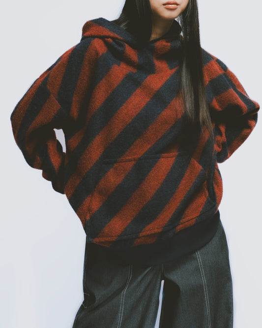 羊毛混紡織紋寬鬆帽T (條紋)