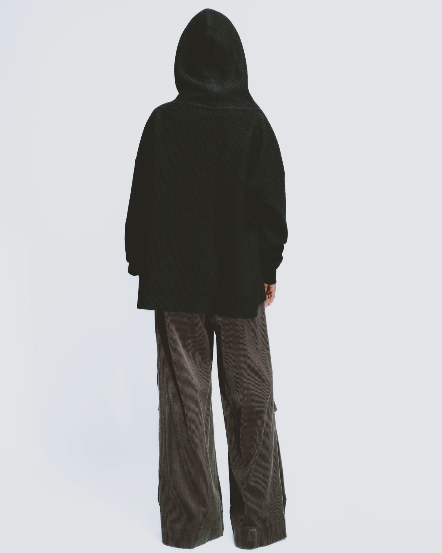 Wool Blended Textured Loose Beanie (Black)