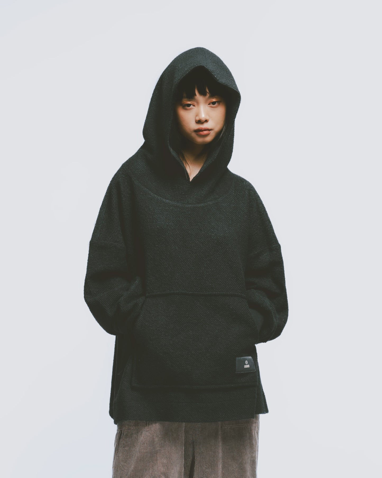 Wool Blended Textured Loose Beanie (Black)