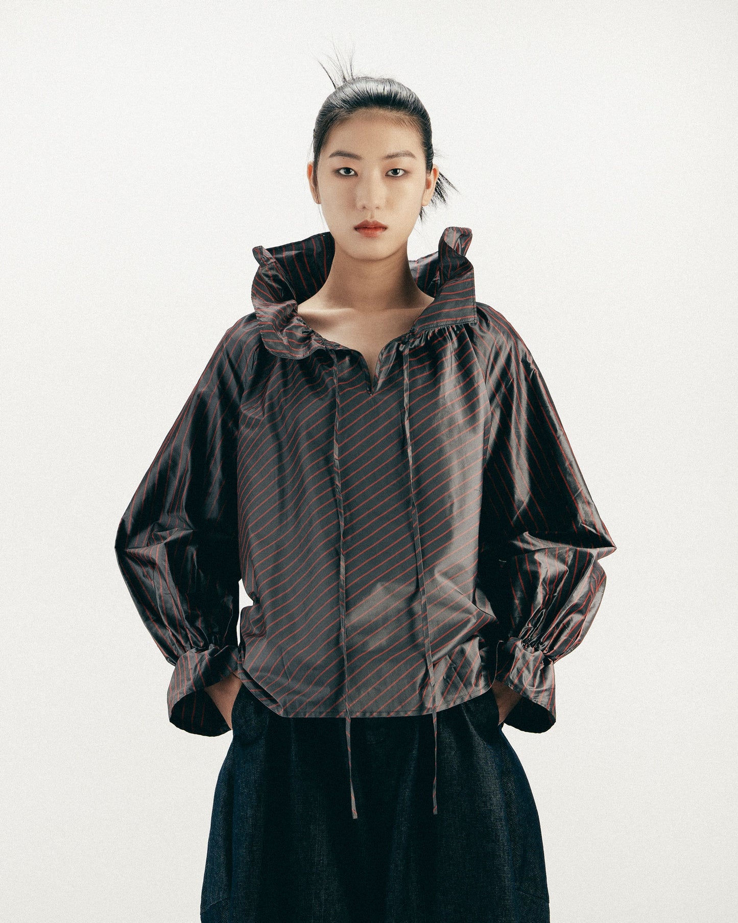 Beige transparent skin puff top