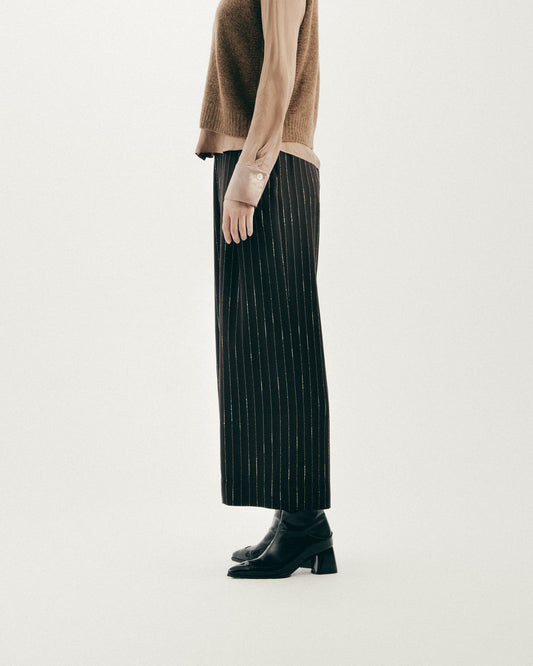 深咖啡白條高腰褲