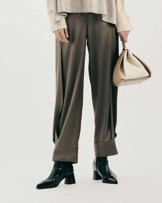 綠緞面大褶西裝褲