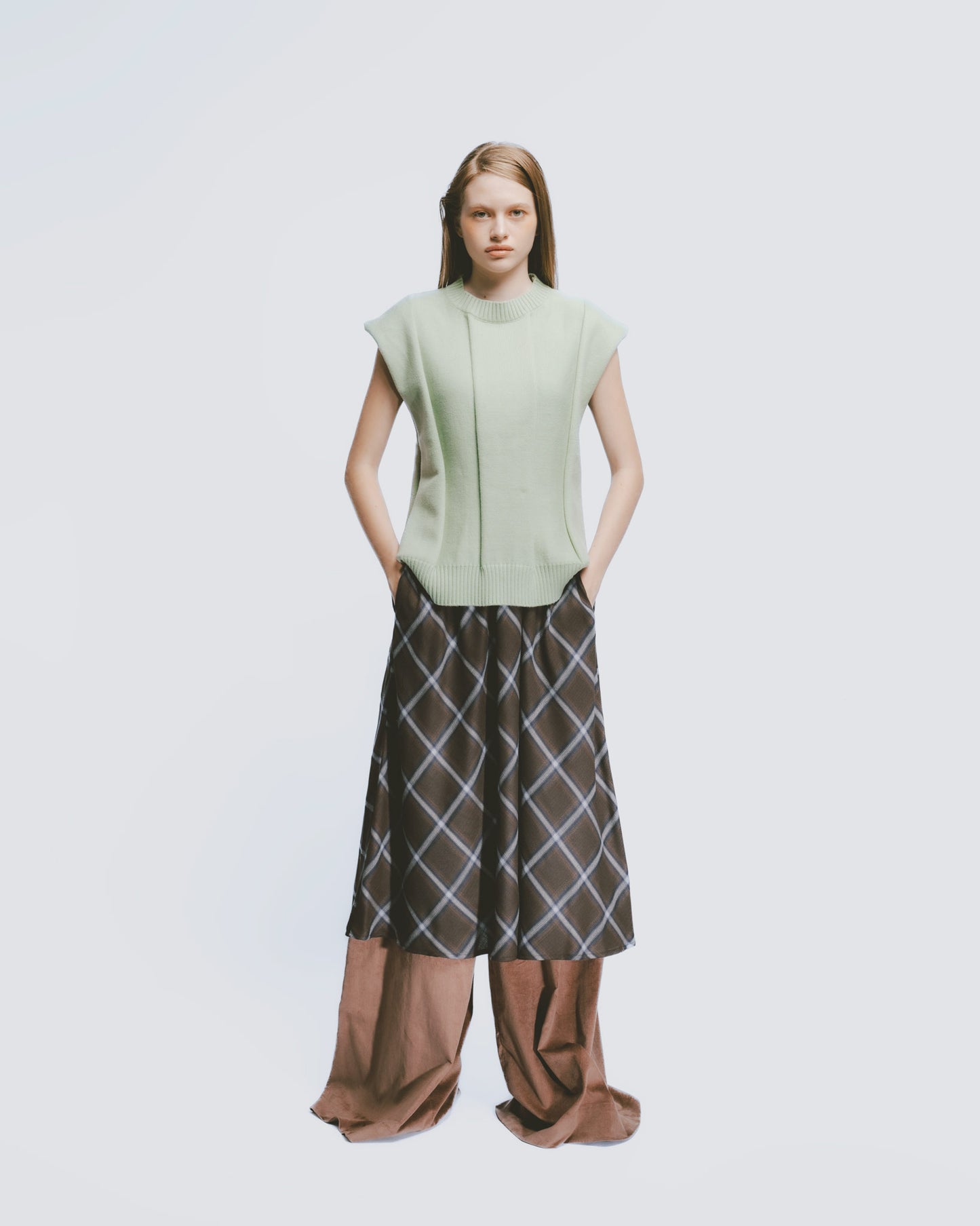 Thick Thick Needle 3D Striped Vest (Bean Green)
