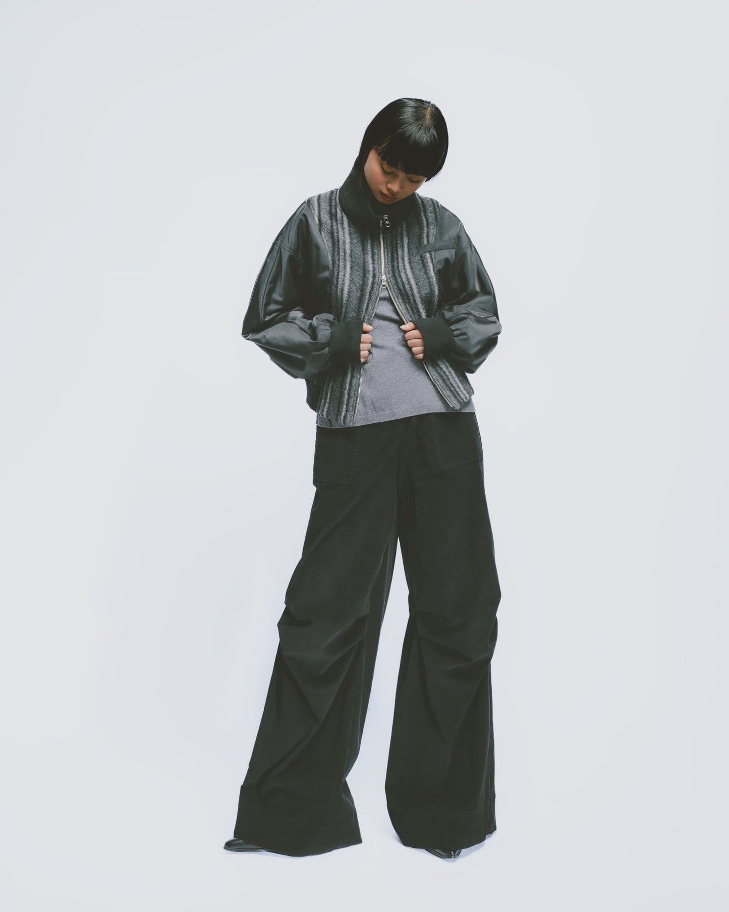 Wool patchwork quilted bomber jacket