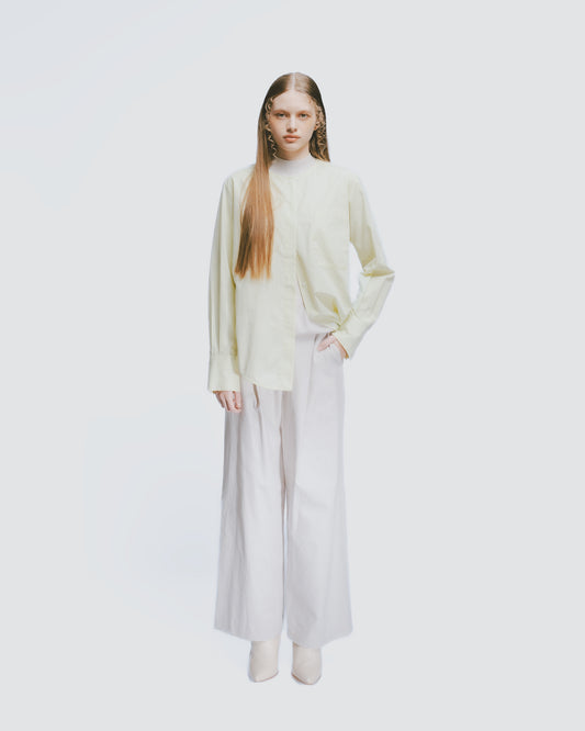 Manuscript paper element epaulette pleated round neck shirt 