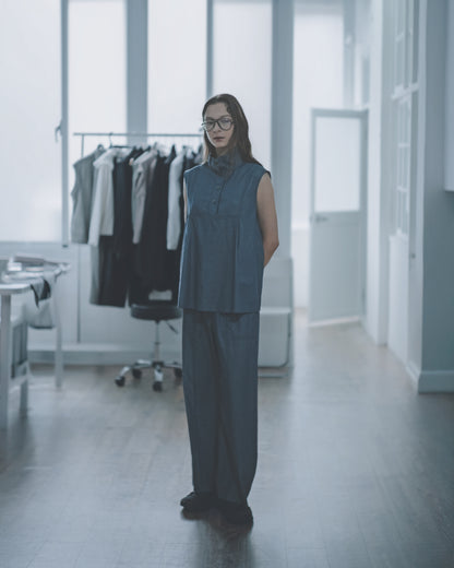 Simple cotton denim wide pants 