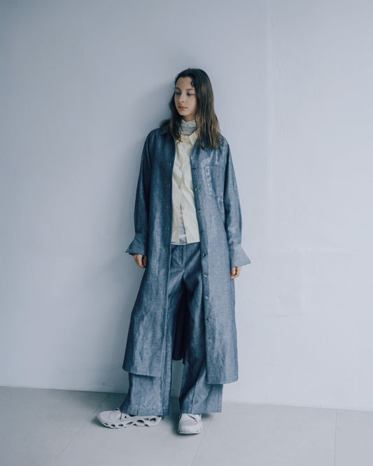 Shiny silver onion twill long dress 
