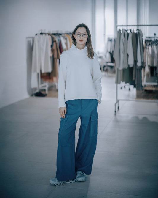 寶藍工裝彈性寬褲