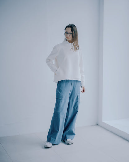 寶藍工裝彈性寬褲