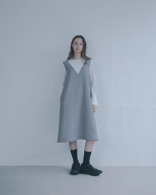 Two-tone jacquard knitted patchwork dress (gray) 
