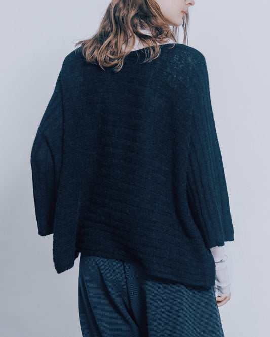 橫紋寬版針織上衣(黑色)