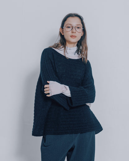 橫紋寬版針織上衣(黑色)