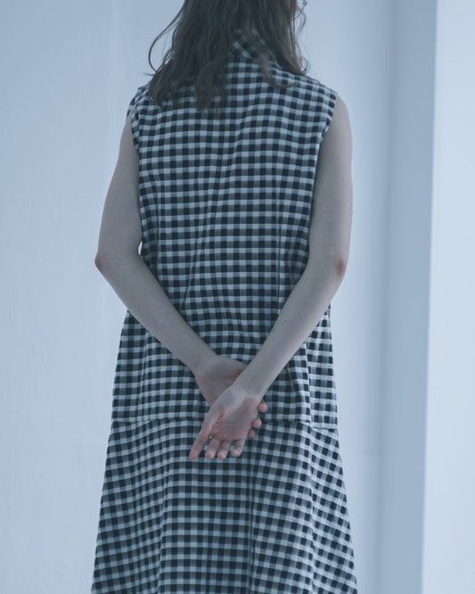 Black and white plaid sailor bow tie long dress 