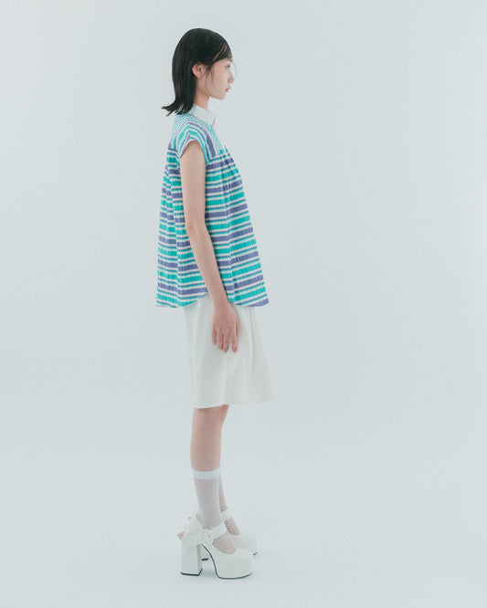 Beige transparent skin puff top