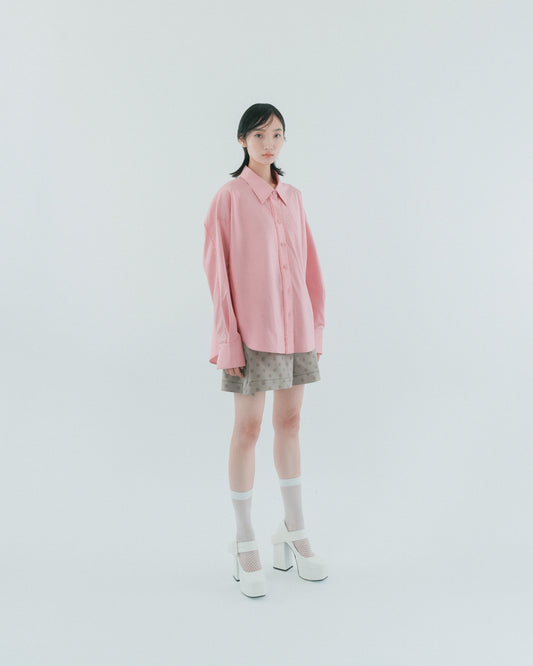 Pink silk off-shoulder shirt 