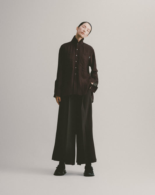 Coffee wrinkled long-sleeved shirt 
