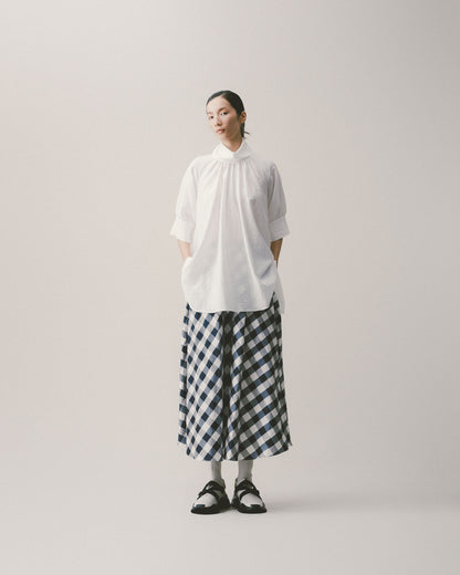 藍白格蠶絲長裙