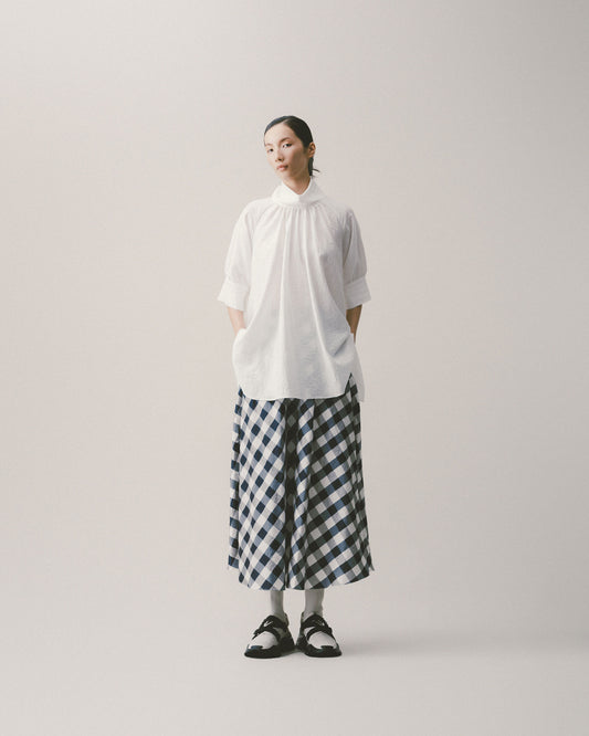 藍白格蠶絲長裙