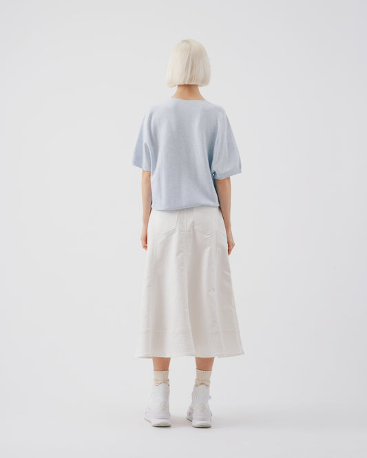 Blue loose short-sleeved knitted top