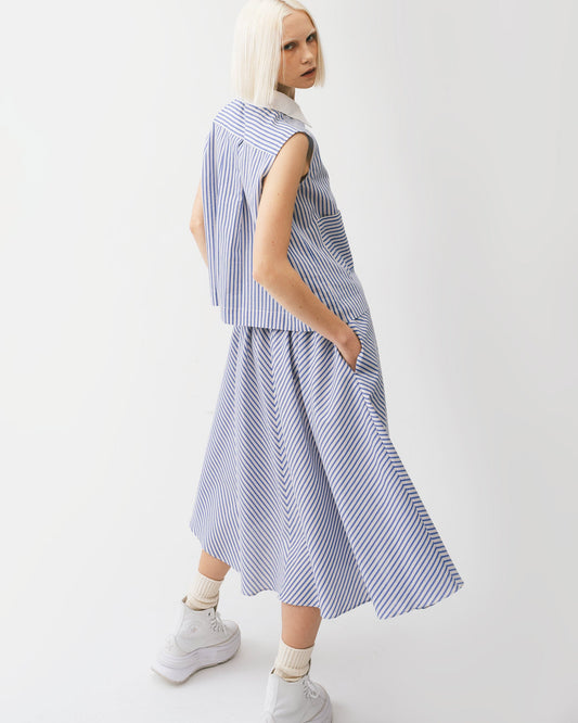 Blue striped A-line midi skirt 