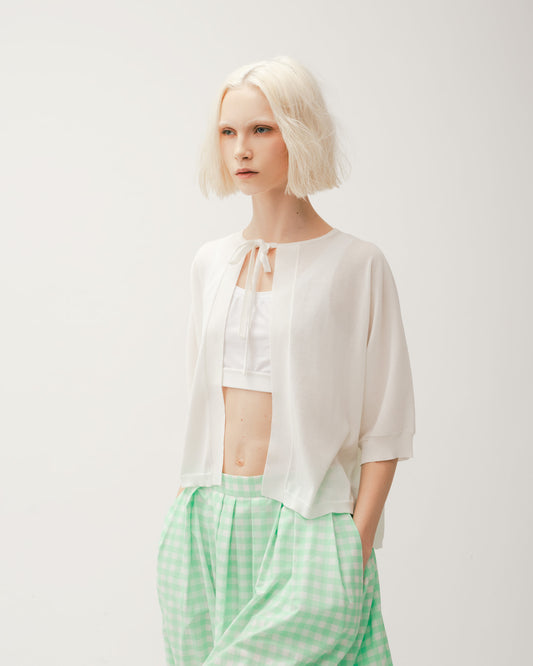 Green and white checkered pleated skirt 