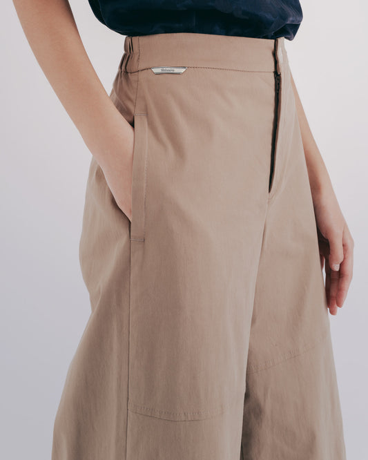Layered tangerine khaki twill wide-leg pants 